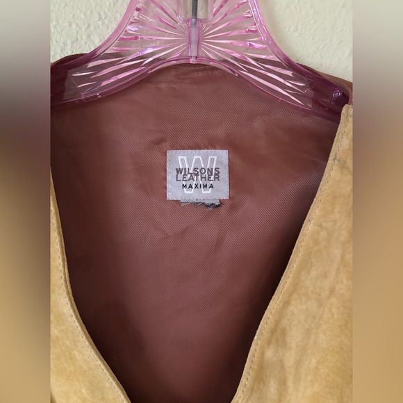 Vintage Wilson Leather Mustard Yellow Zip Up Vest w/ Brown Satin Back Size Large - Picture 3 of 4